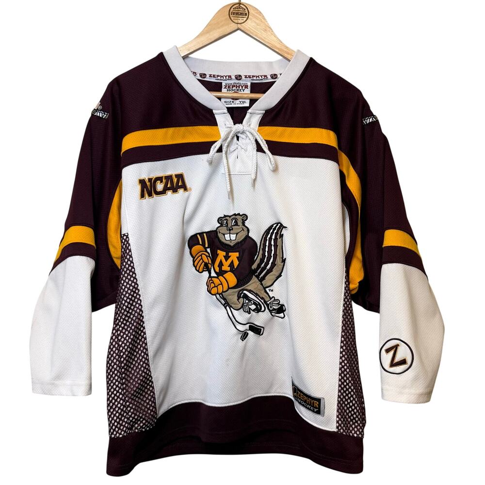 VTG University Minnesota Hockey Jersey Zephyr Goldie Gopher Skating Youth XL